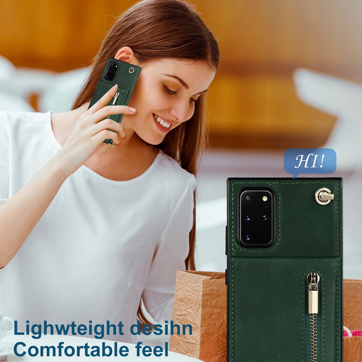 Nouvelle Coque-Portefeuille à Bandoulière avec Fermeture Éclair pour Samsung S20 Plus