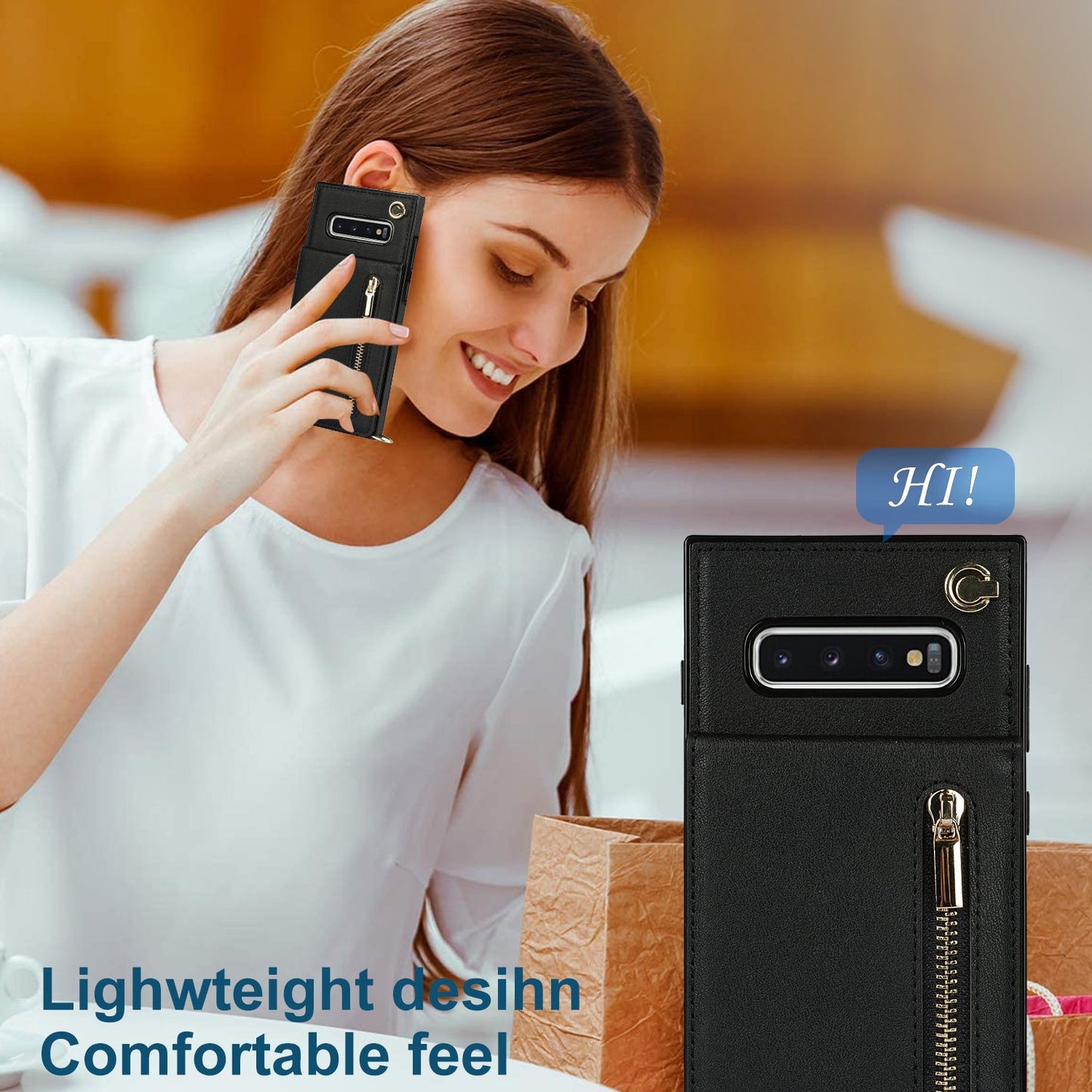 Nouvel étui portefeuille croisé zippé pour téléphone Samsung S10 Plus
