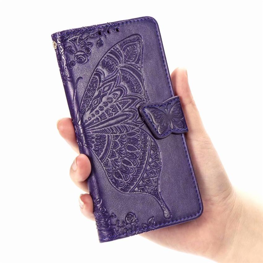 Étui portefeuille en cuir gaufré de luxe avec motif papillon pour LG