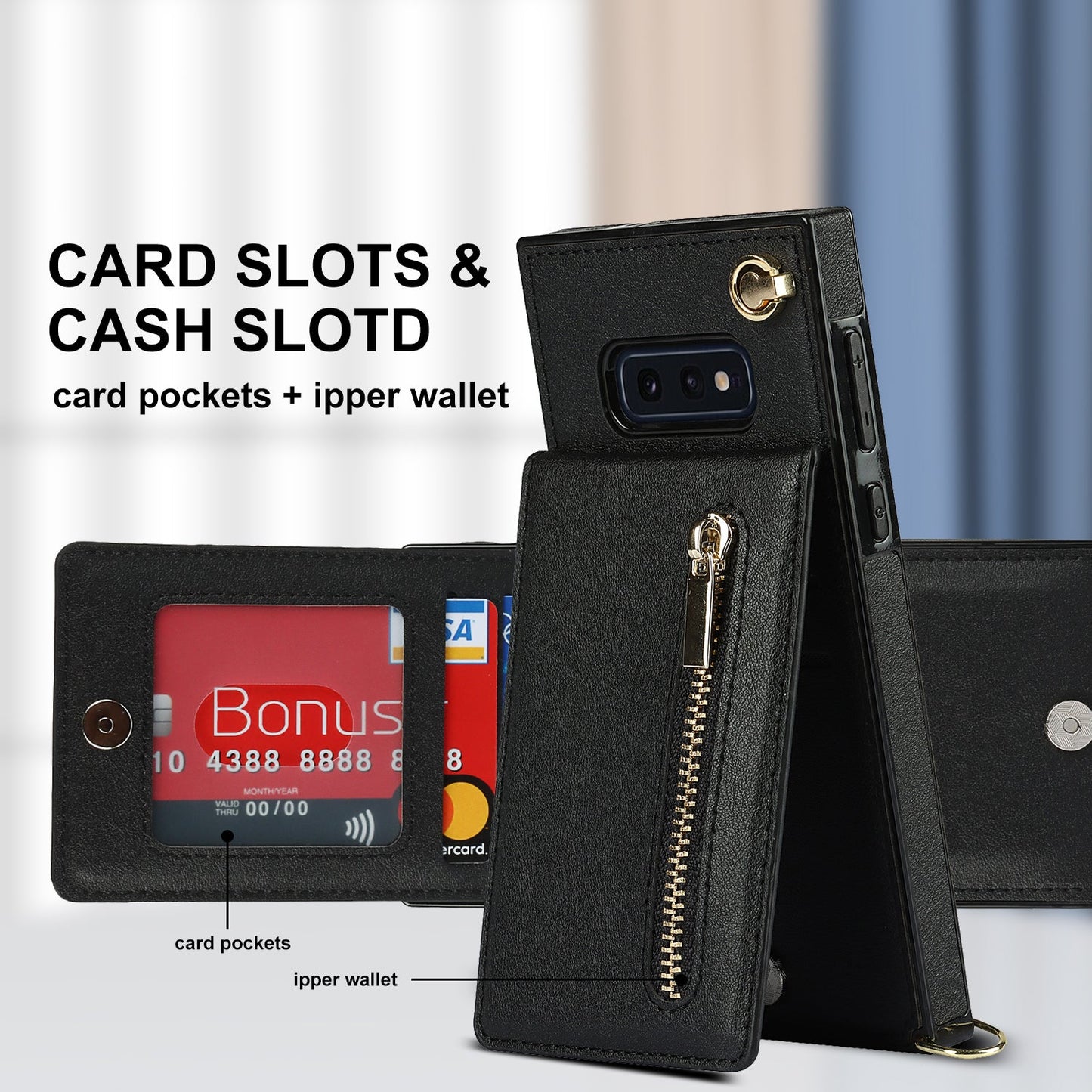Nouveau portefeuille zippé à bandoulière pour Samsung S10E