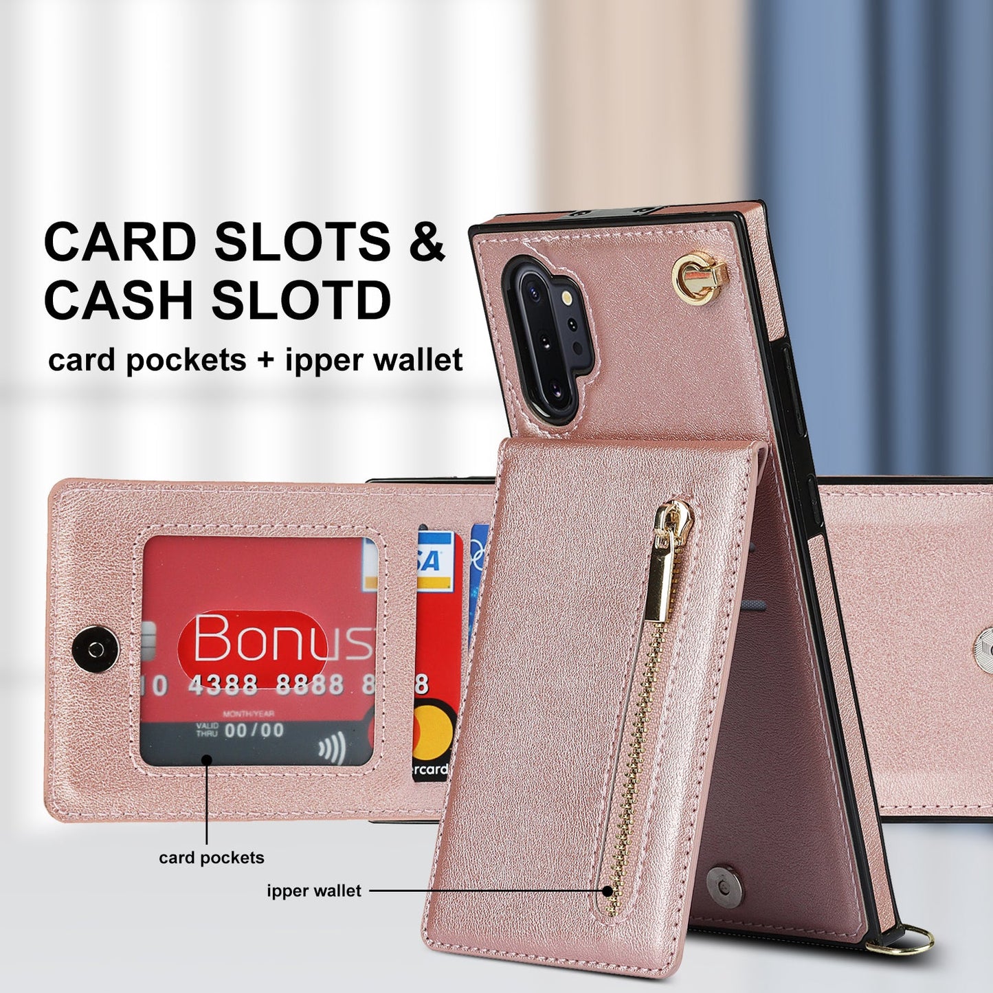 Neue Umhänge-Reißverschluss-Brieftaschen-Handyhülle für Samsung Note10 Plus