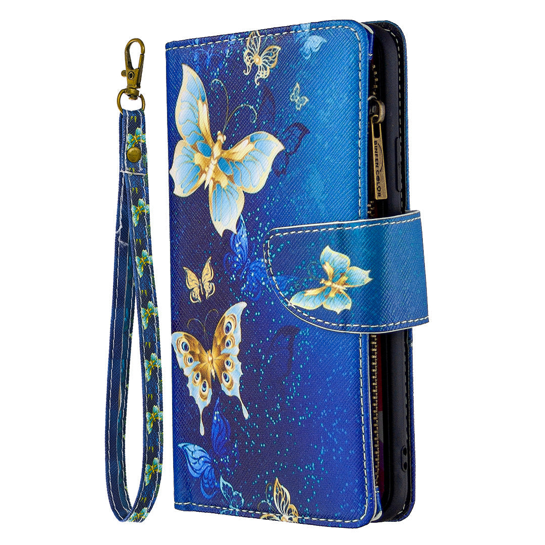 Large Capacity Painted Zipper Leather Case For Samsung S21FE
