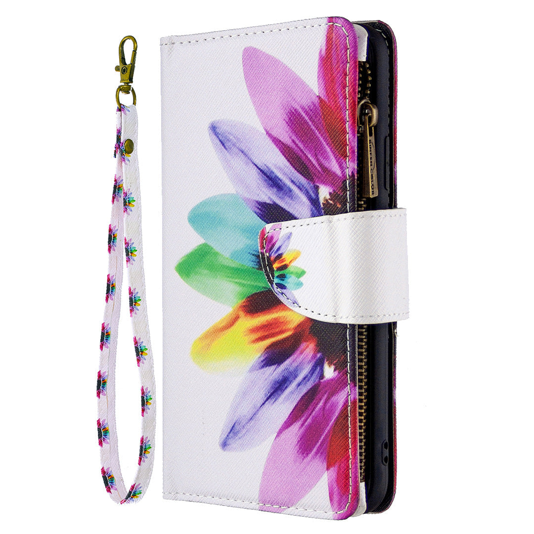 Large Capacity Painted Zipper Leather Case For Samsung S21FE