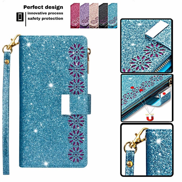 Glitzer Glitzernd Mädchenhaft Bling Leder Klapphülle für Samsung S20 FE