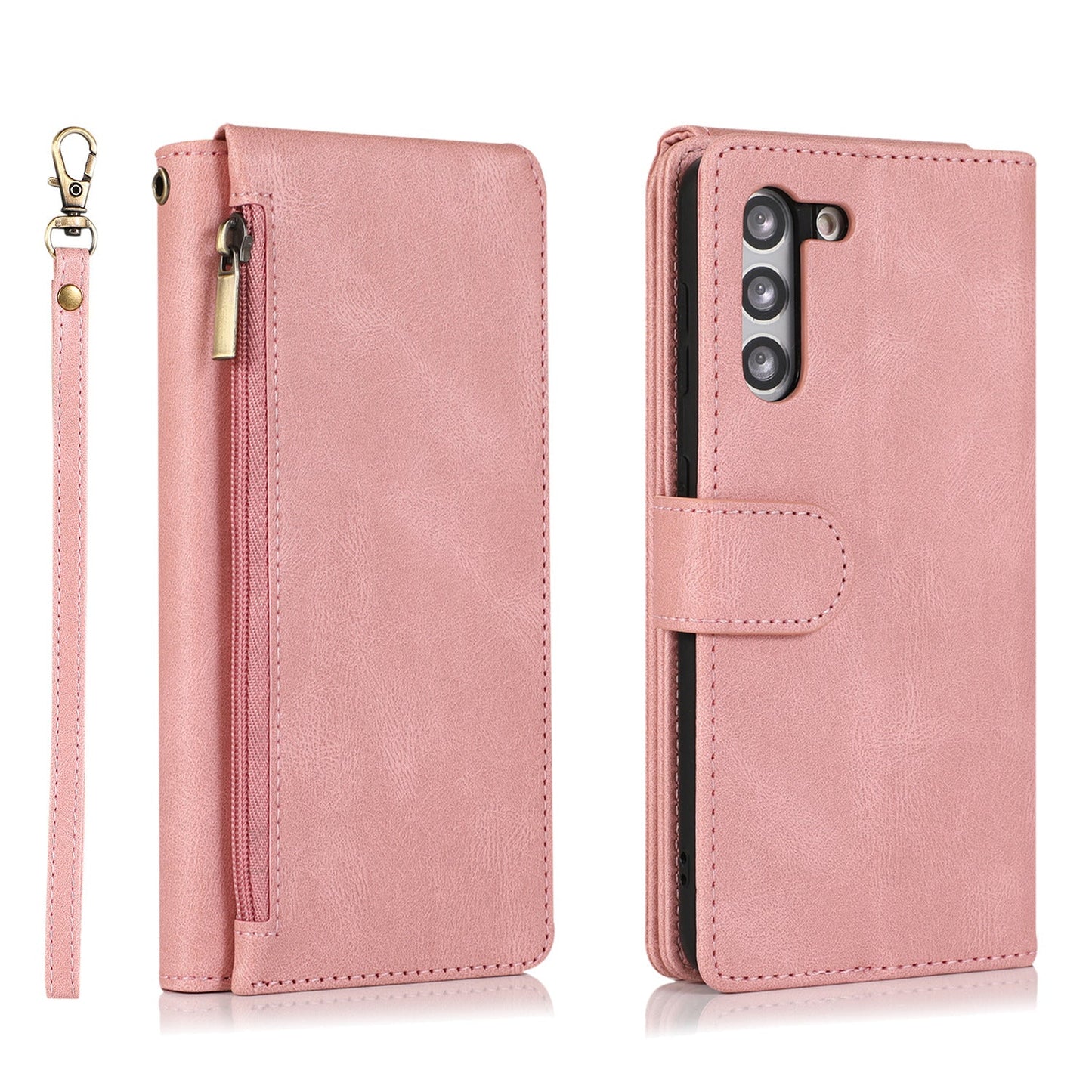 Étui en cuir à fermeture éclair multi-cartes avec toucher de peau de luxe pour la série Samsung
