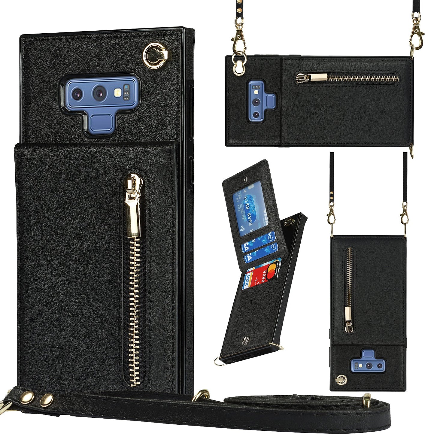 Neue Crossbody-Reißverschluss-Brieftaschen-Handyhülle für Samsung Note9