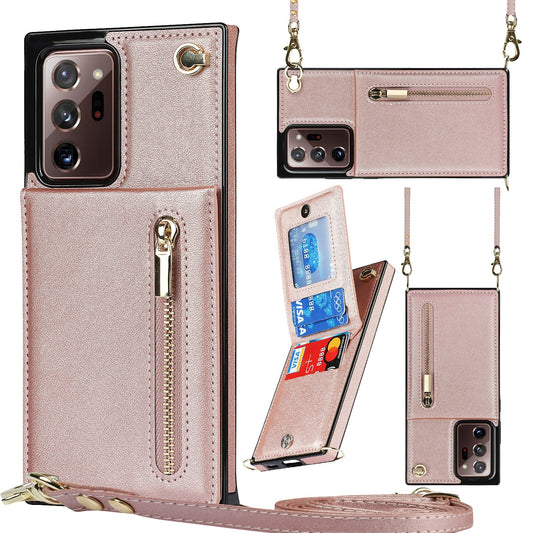 Nouvel étui portefeuille croisé avec fermeture éclair pour téléphone Samsung Note20 Ultra