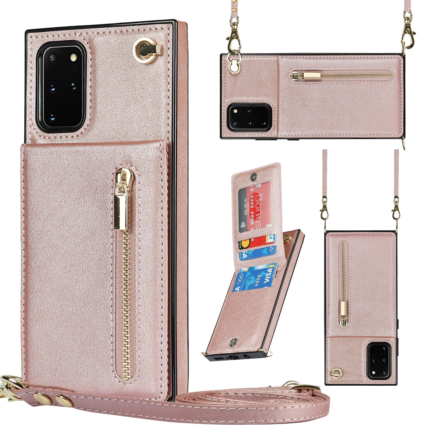 Nouvelle Coque-Portefeuille à Bandoulière avec Fermeture Éclair pour Samsung S20 Plus