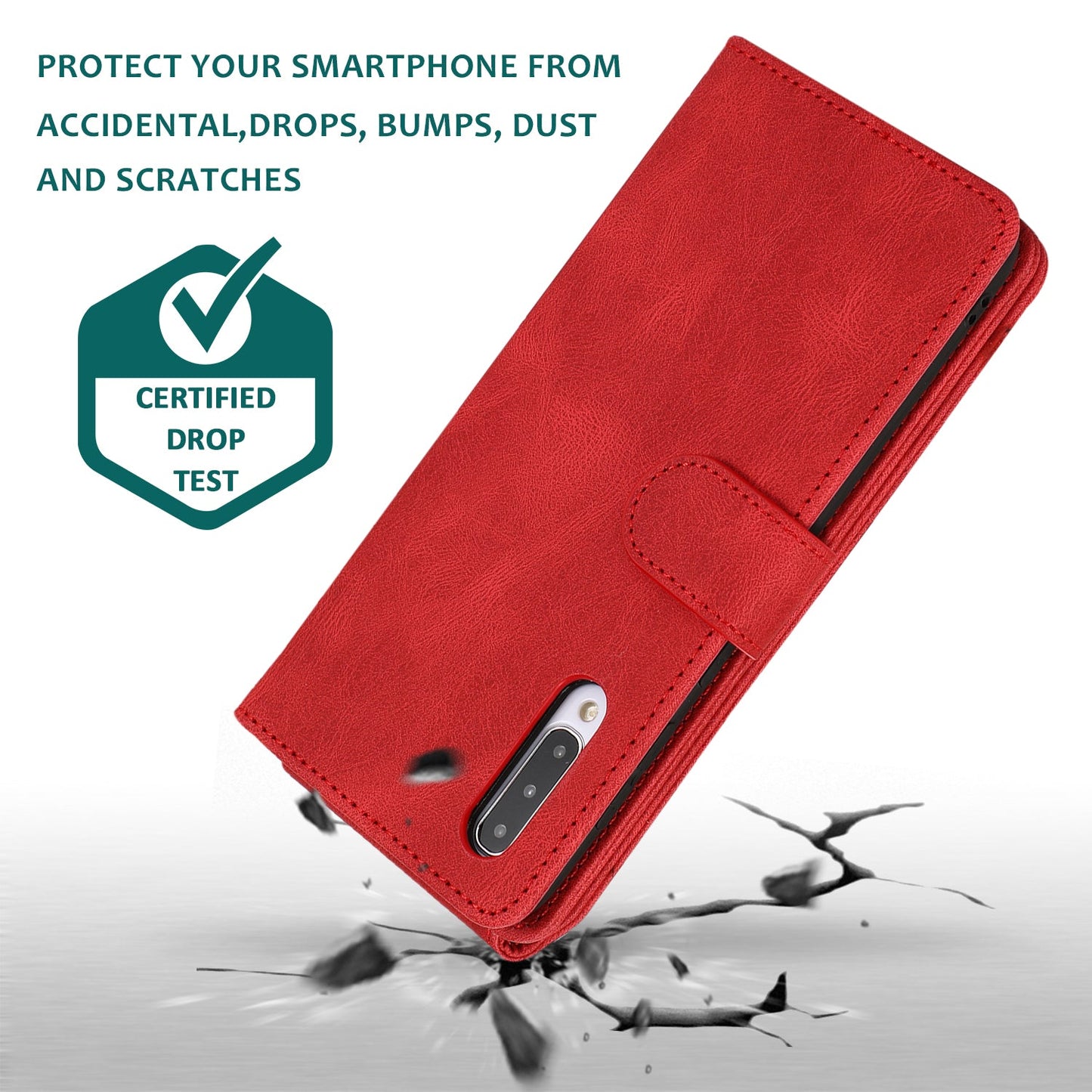 Étui en cuir de luxe à fermeture éclair multi-cartes pour Samsung A70