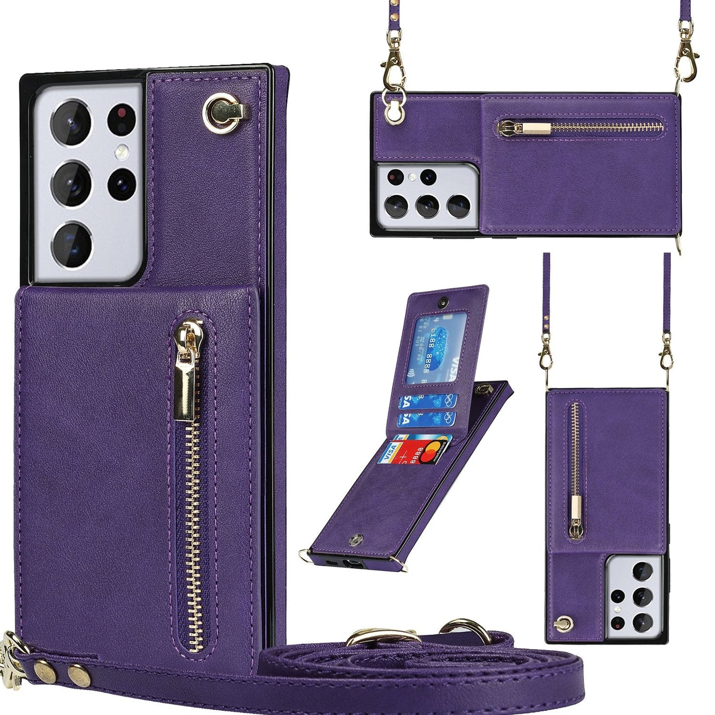 Nouveau portefeuille de téléphone à fermeture éclair pour Samsung