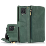 Luxury Skin Feel Multi-card Zipper Leather Case For Samsung A12
