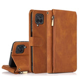 Luxury Skin Feel Multi-card Zipper Leather Case For Samsung A12