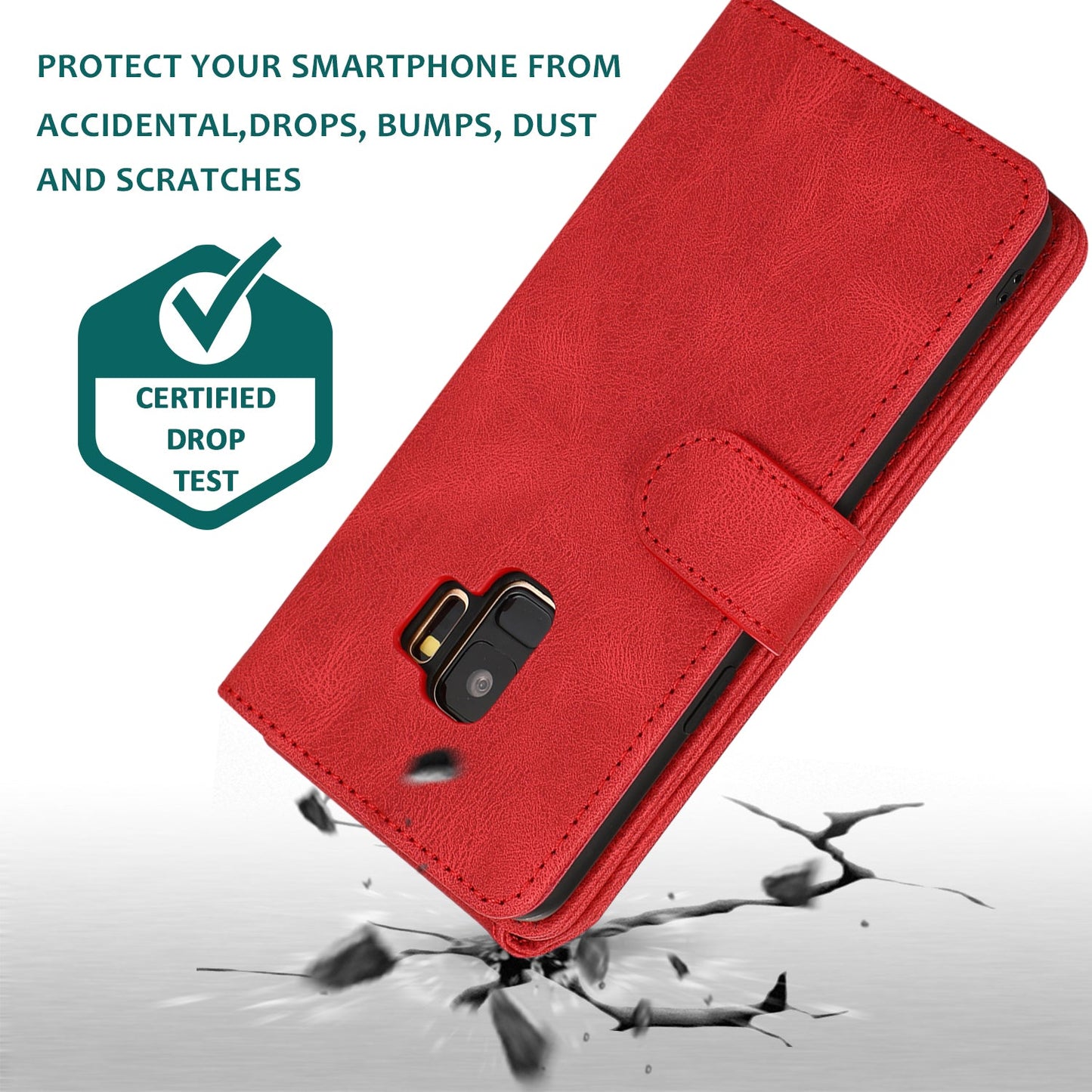 Étui en cuir de luxe avec fermeture éclair et emplacements multiples pour Samsung S9