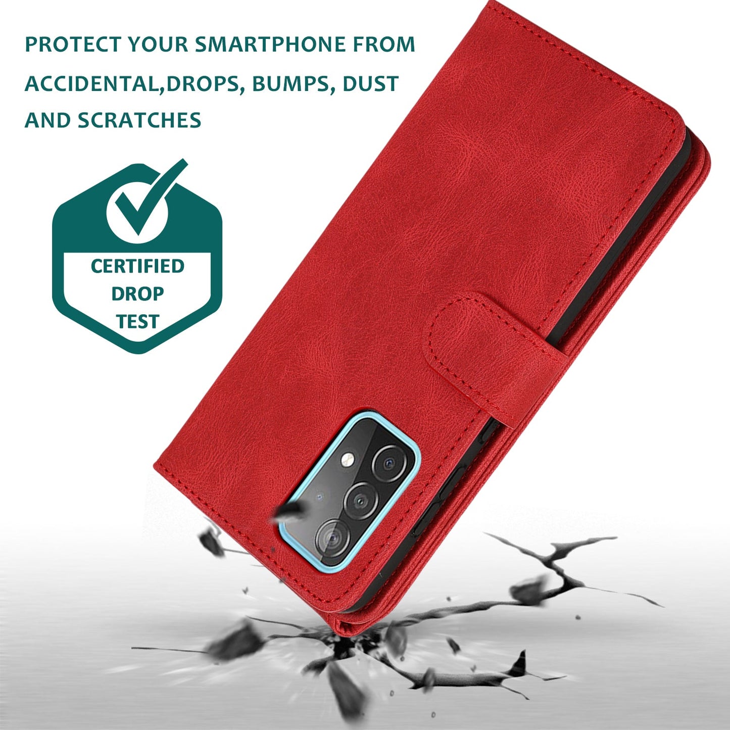 Étui en cuir de luxe à fermeture éclair multi-cartes pour Samsung A72