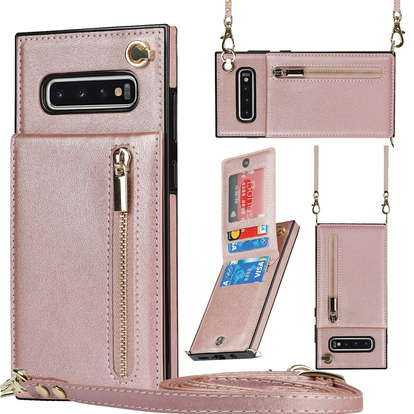 Nouvel étui portefeuille croisé zippé pour téléphone Samsung S10 Plus