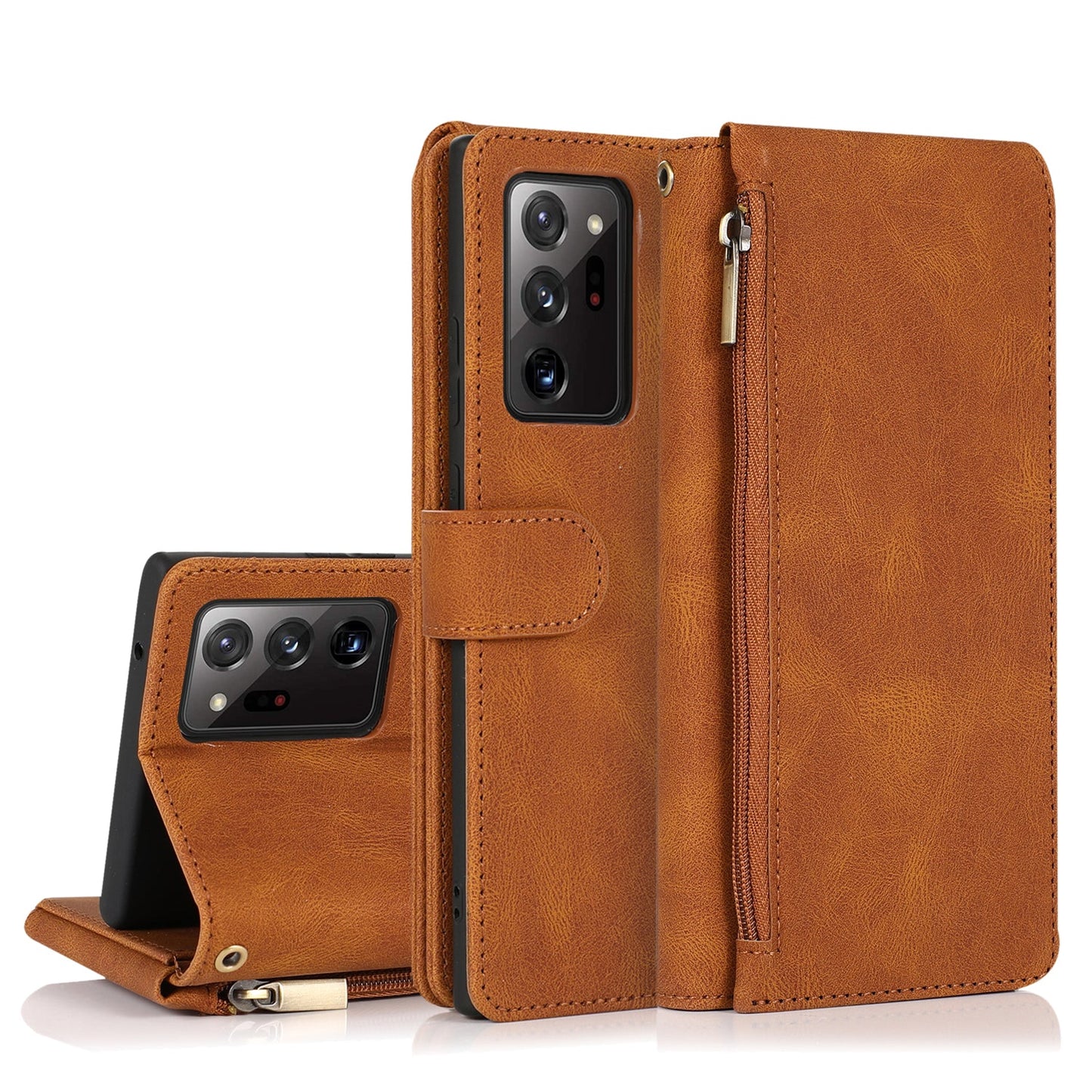 Étui en cuir de luxe à fermeture éclair et porte-cartes pour Samsung Note20 Ultra