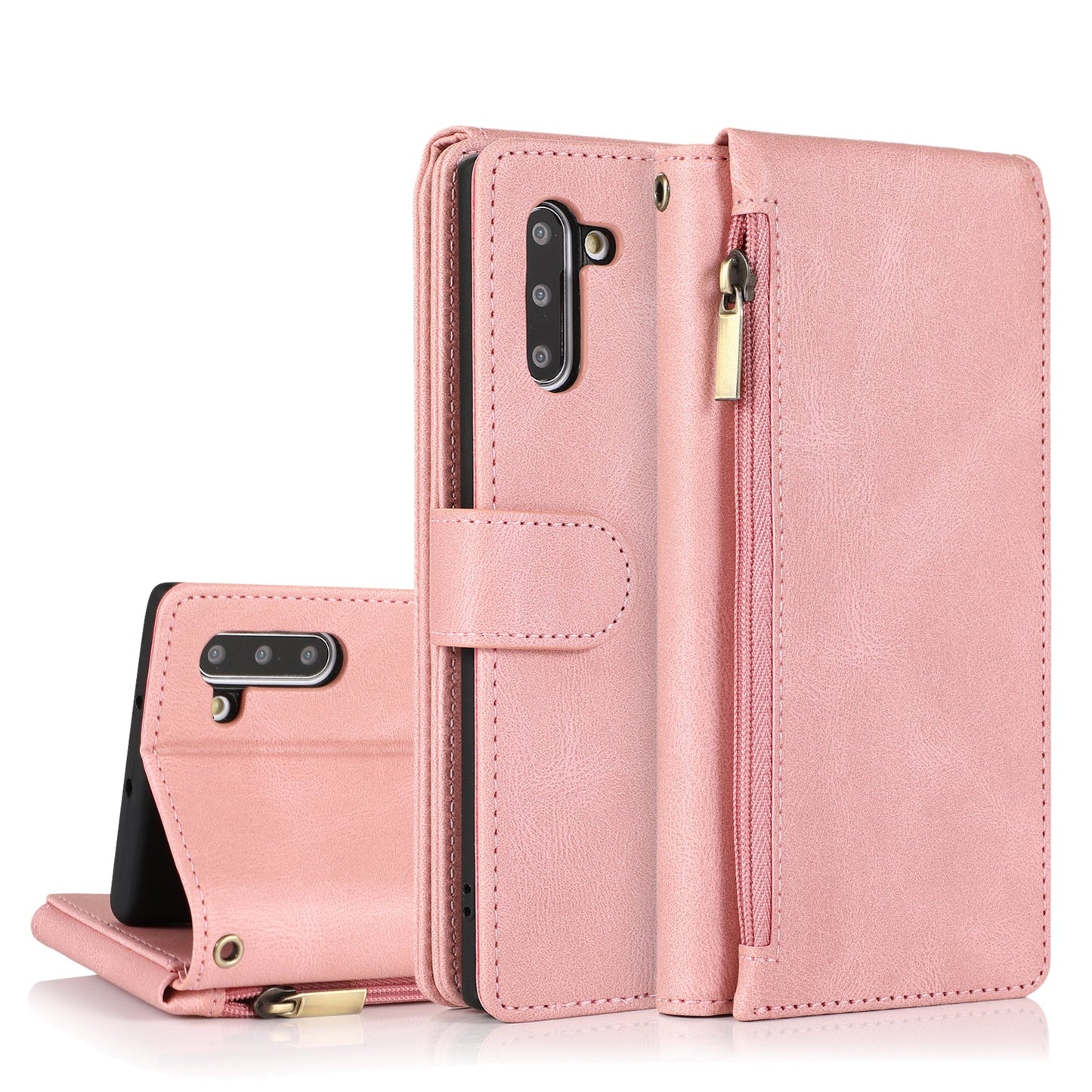 Lederhülle mit Reißverschluss und mehreren Kartenfächern im Luxus-Skin-Feel-Design für Samsung Note10