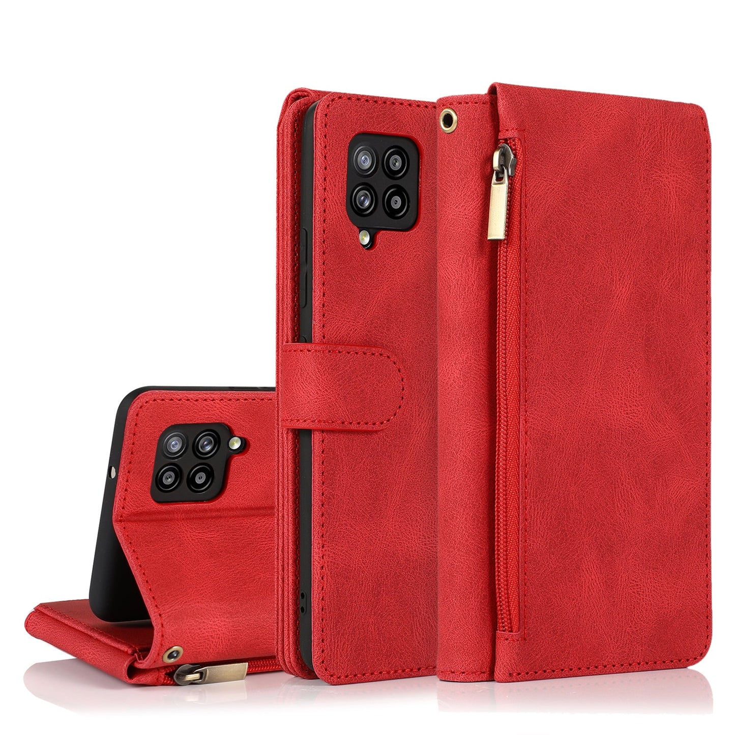 Étui en cuir de luxe multi-cartes à fermeture éclair pour Samsung A42