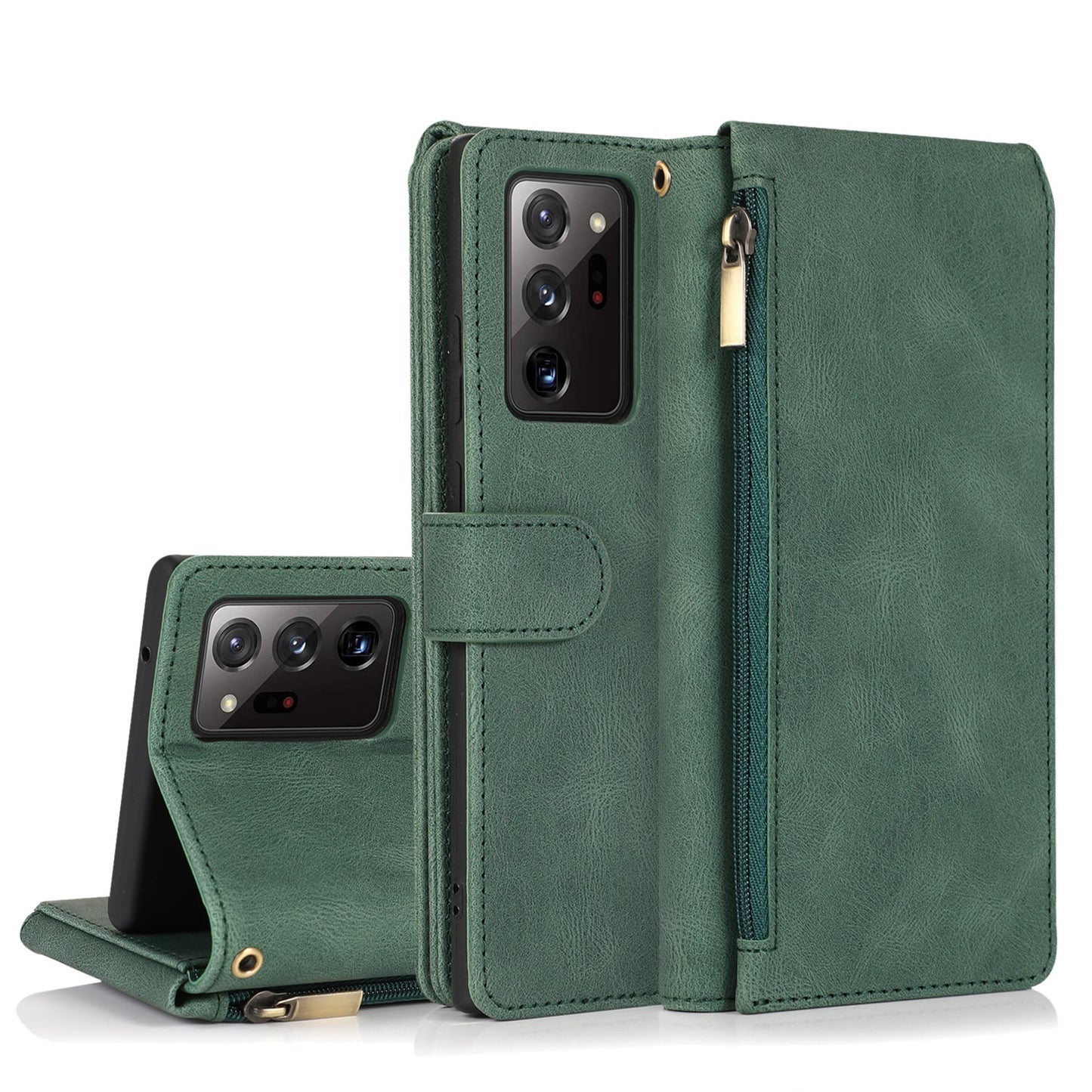 Étui en cuir de luxe à fermeture éclair et porte-cartes pour Samsung Note20 Ultra