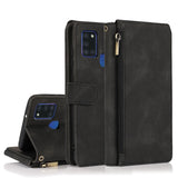 Luxury Skin Feel Multi-card Zipper Leather Case For Samsung A21S