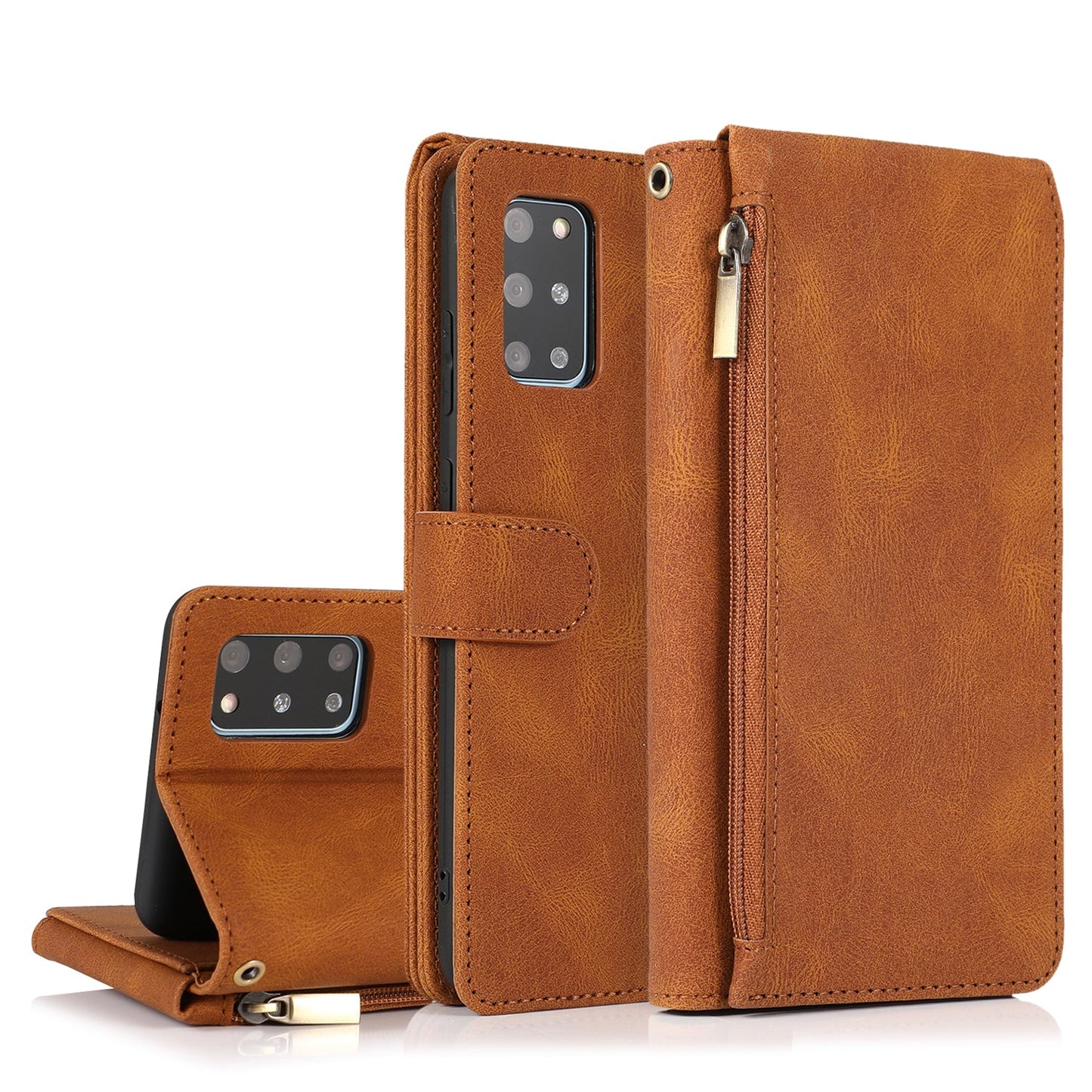 Étui en cuir de luxe à fermeture éclair multi-cartes sensation peau pour Samsung S20 Plus