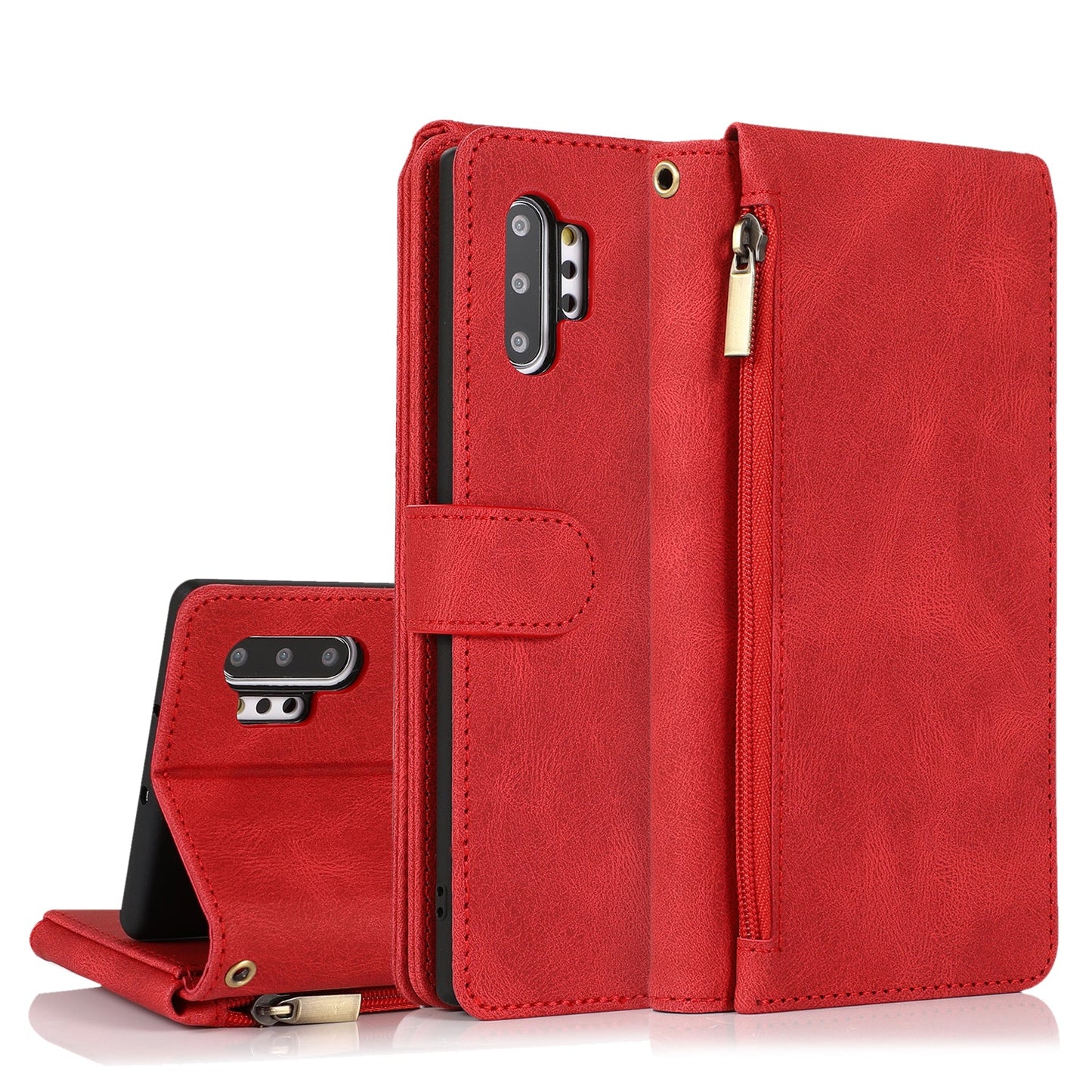 Étui en Cuir de Luxe Multi-cartes à Fermeture Éclair pour Samsung Note10 Plus