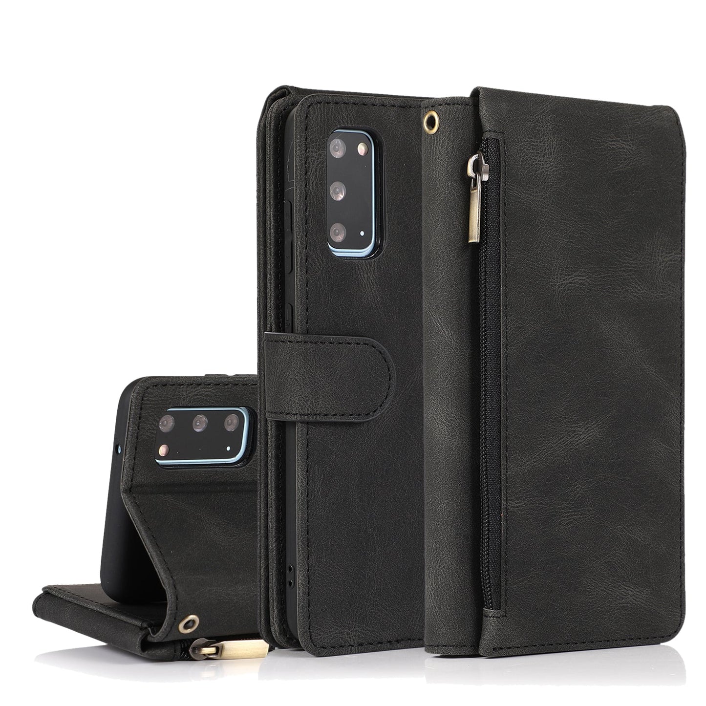Étui en cuir zippé multi-cartes de luxe "peau de pêche" pour Samsung S20