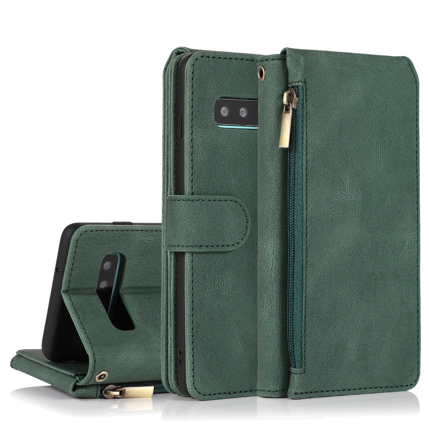 Étui en cuir de luxe avec fermeture éclair et emplacements pour cartes pour Samsung S10 Plus