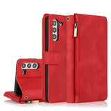 Luxury Skin Feel Multi-card Zipper Leather Case For Samsung S21FE