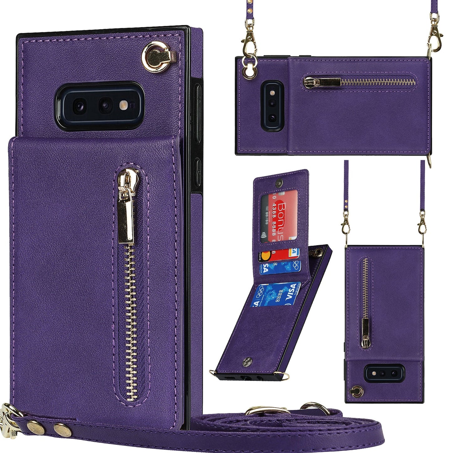 Nouveau portefeuille zippé à bandoulière pour Samsung S10E