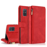Luxury Skin Feel Multi-card Zipper Leather Case For Samsung A51