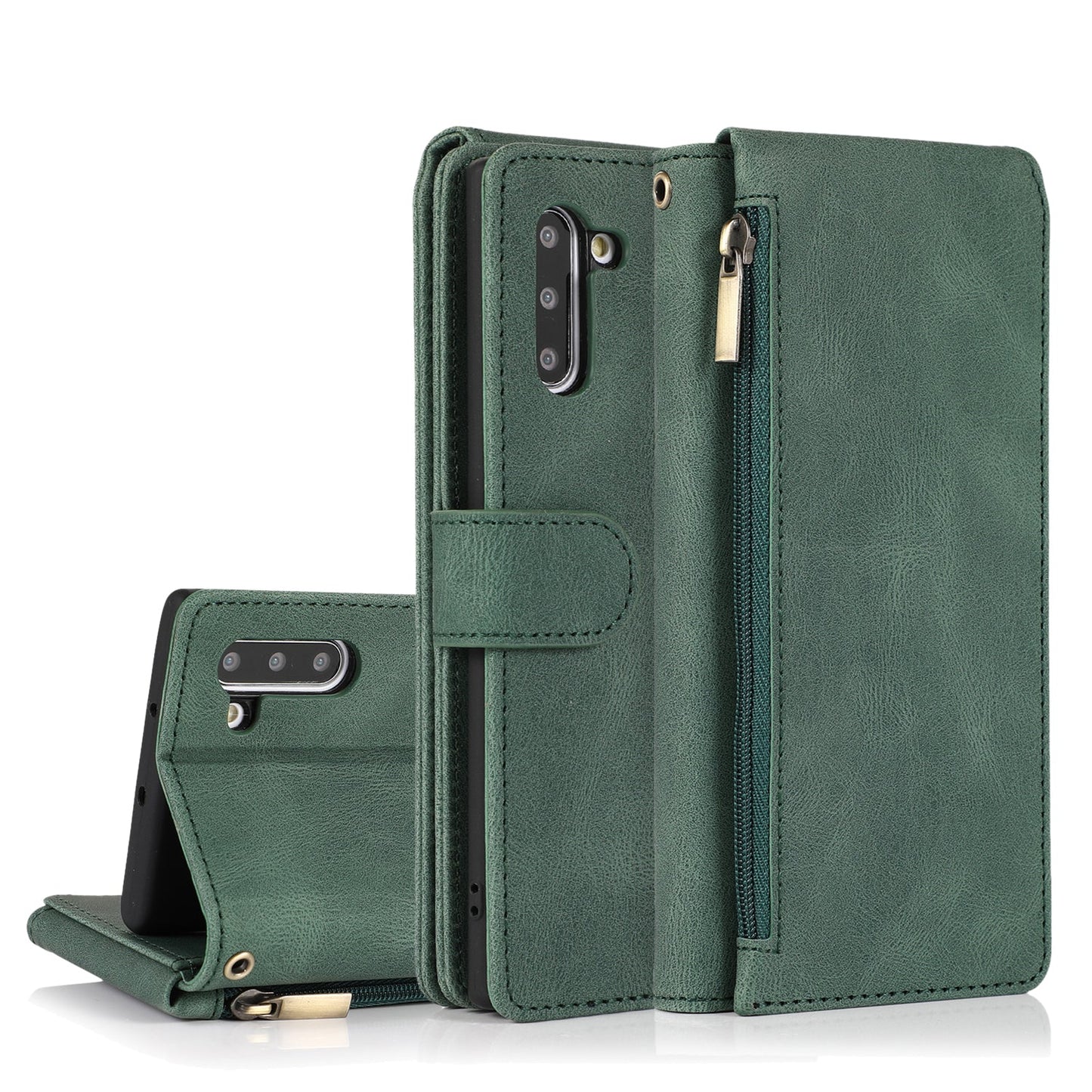 Lederhülle mit Reißverschluss und mehreren Kartenfächern im Luxus-Skin-Feel-Design für Samsung Note10