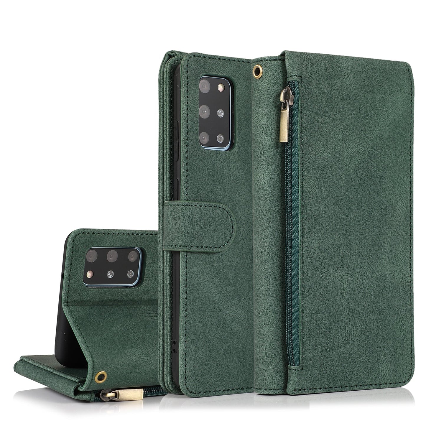 Étui en cuir de luxe à fermeture éclair multi-cartes sensation peau pour Samsung S20 Plus