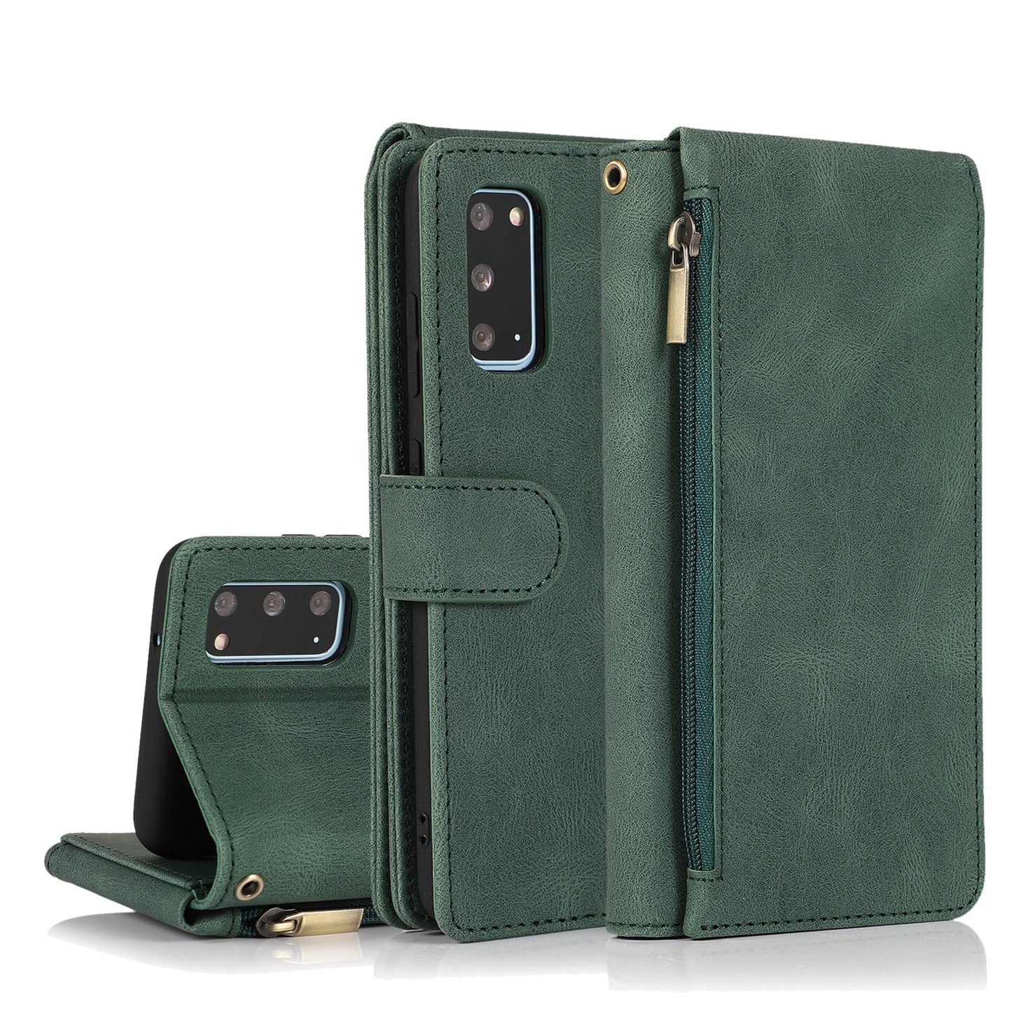 Étui en cuir zippé multi-cartes de luxe "peau de pêche" pour Samsung S20
