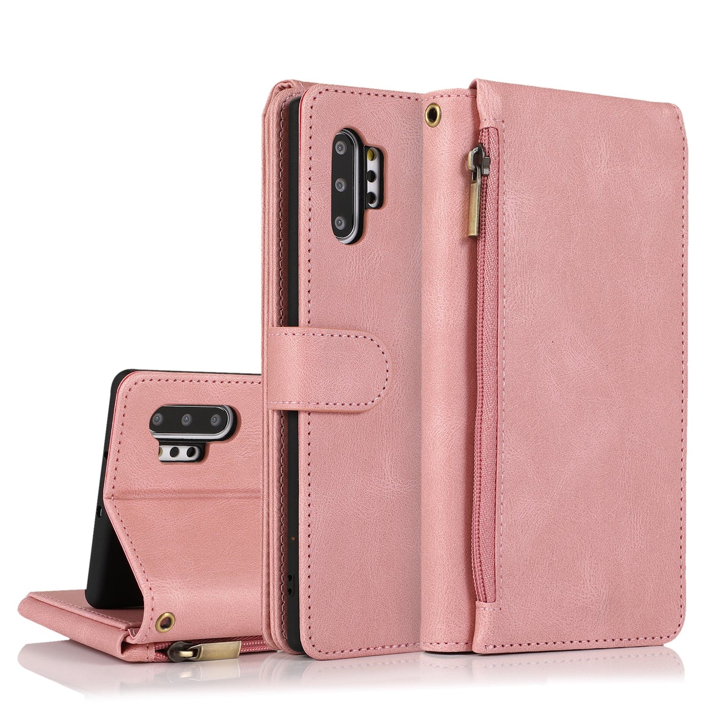 Étui en Cuir de Luxe Multi-cartes à Fermeture Éclair pour Samsung Note10 Plus