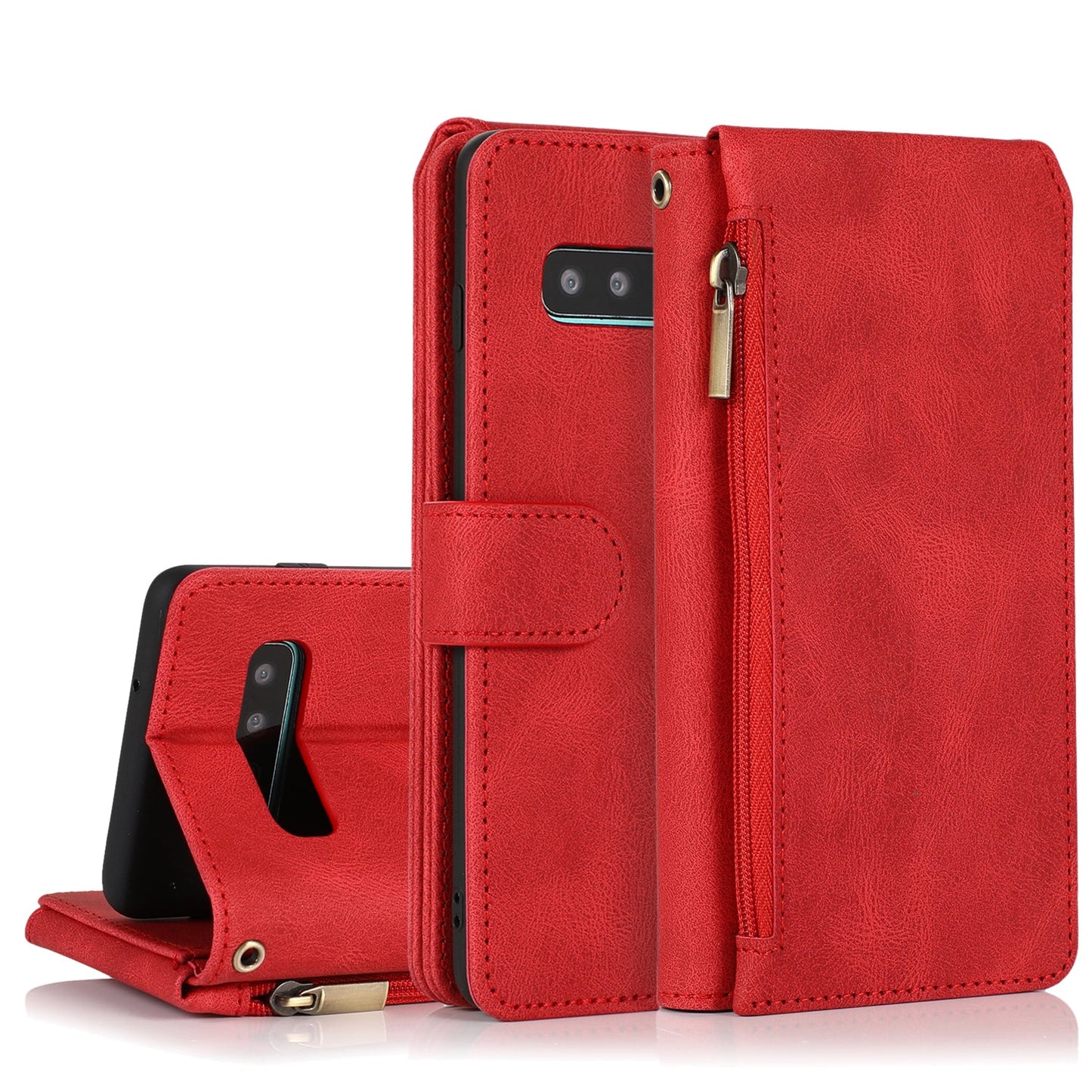 Étui en cuir de luxe avec fermeture éclair et emplacements pour cartes pour Samsung S10 Plus