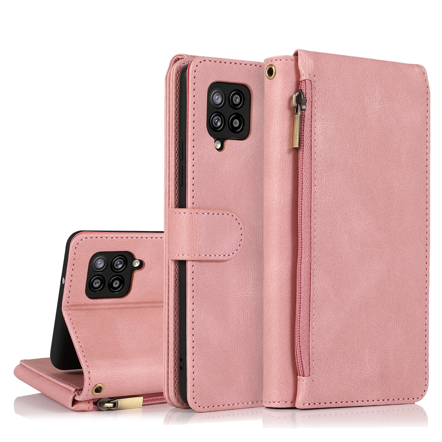 Étui en cuir de luxe multi-cartes à fermeture éclair pour Samsung A42
