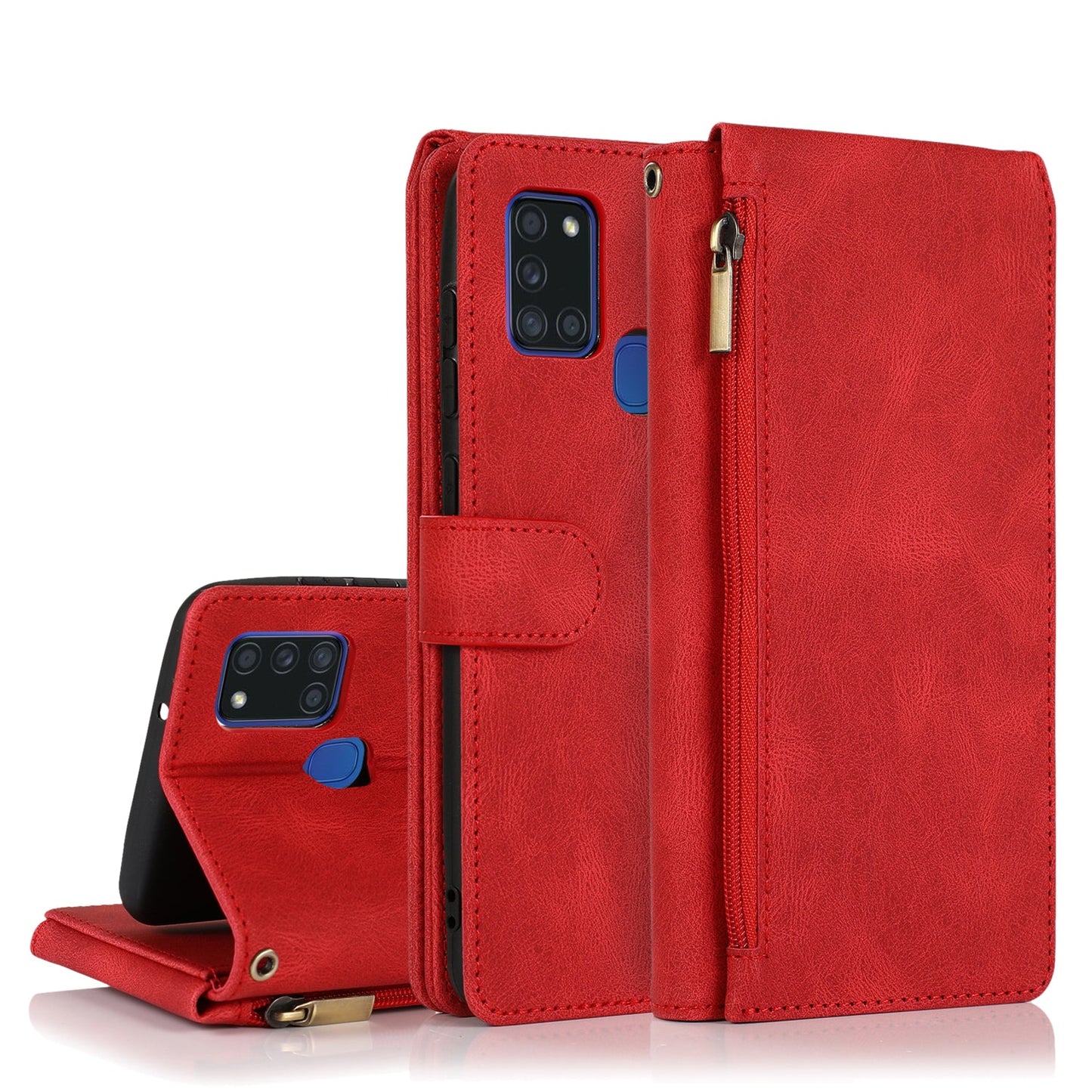 Étui en cuir zippé multi-cartes toucher de luxe pour Samsung A21S