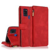 Luxury Skin Feel Multi-card Zipper Leather Case For Samsung A21S