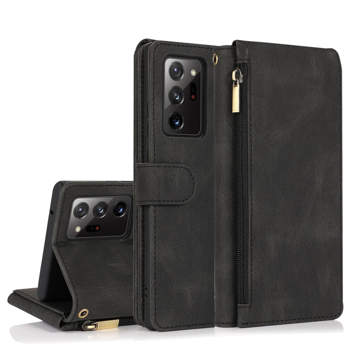 Étui en cuir de luxe à fermeture éclair et porte-cartes pour Samsung Note20 Ultra