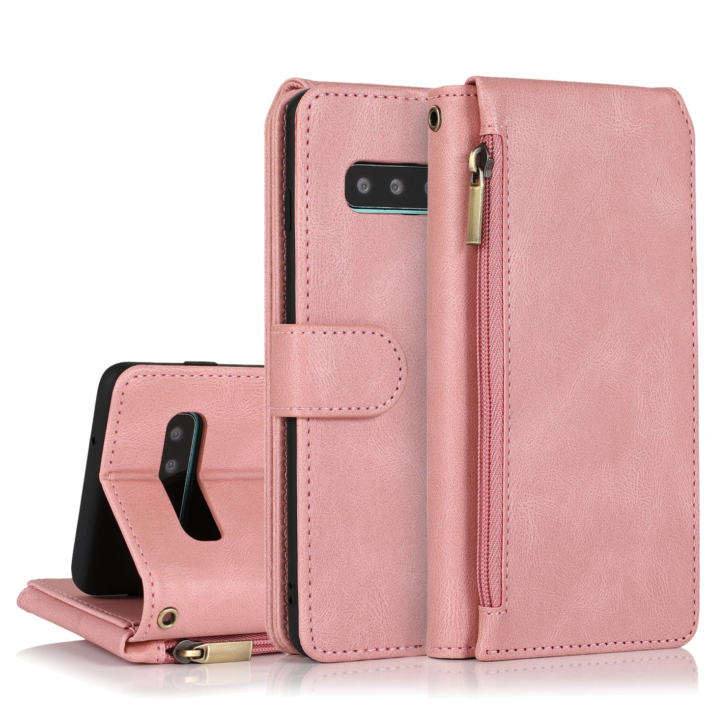 Étui en Cuir à Fermeture Éclair Multi-cartes Sensation Peau de Luxe pour Samsung S10