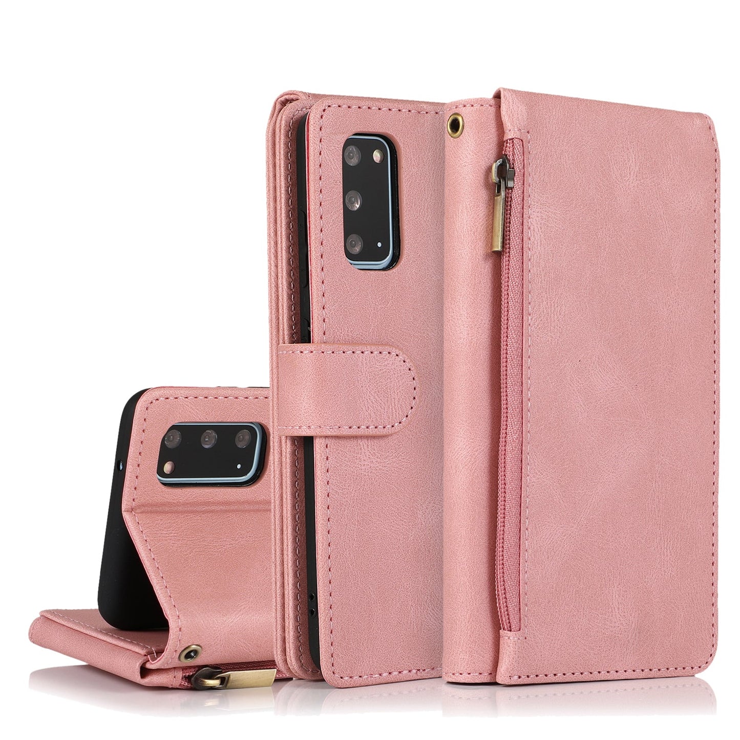 Étui en cuir zippé multi-cartes de luxe "peau de pêche" pour Samsung S20