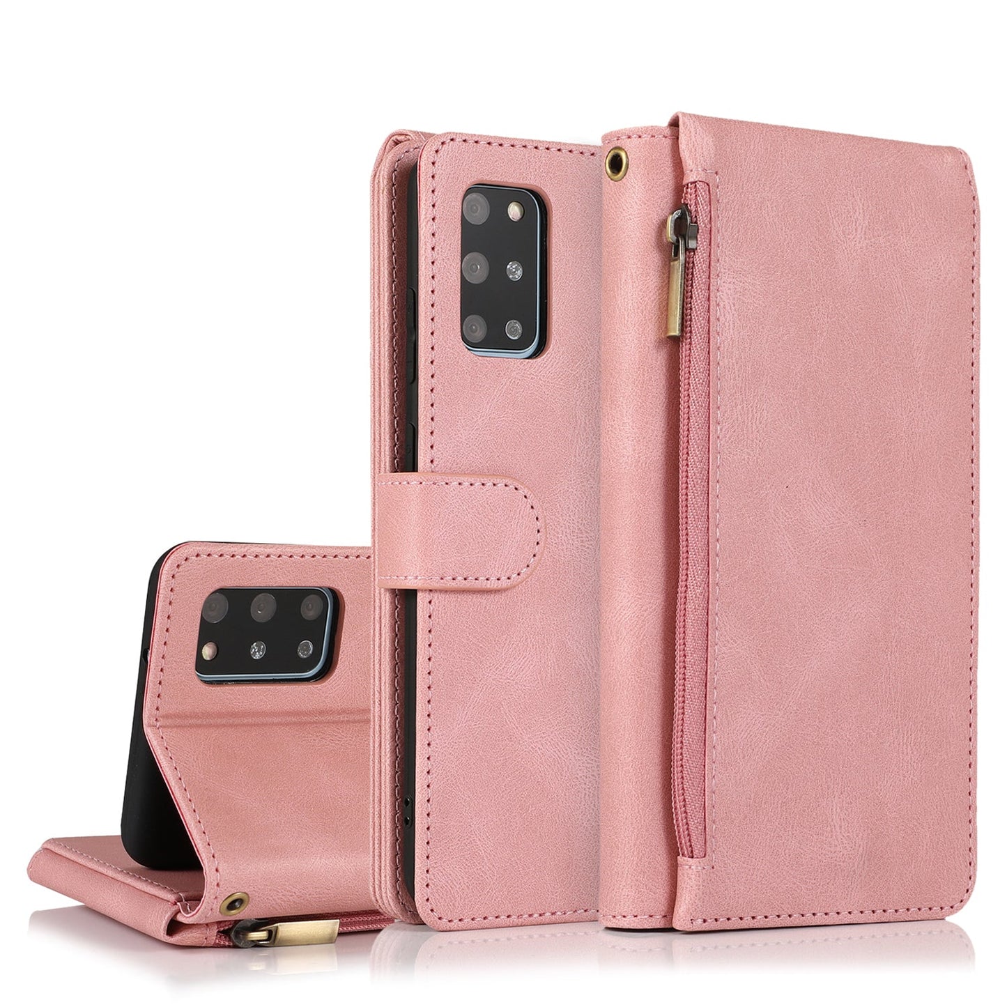 Étui en cuir de luxe à fermeture éclair multi-cartes sensation peau pour Samsung S20 Plus