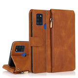Luxury Skin Feel Multi-card Zipper Leather Case For Samsung A21S