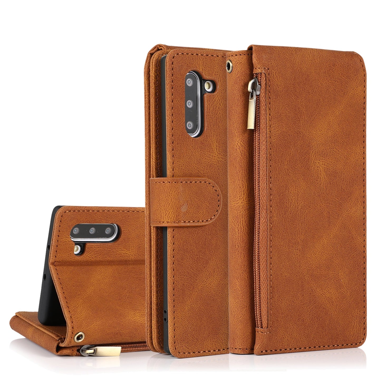 Lederhülle mit Reißverschluss und mehreren Kartenfächern im Luxus-Skin-Feel-Design für Samsung Note10