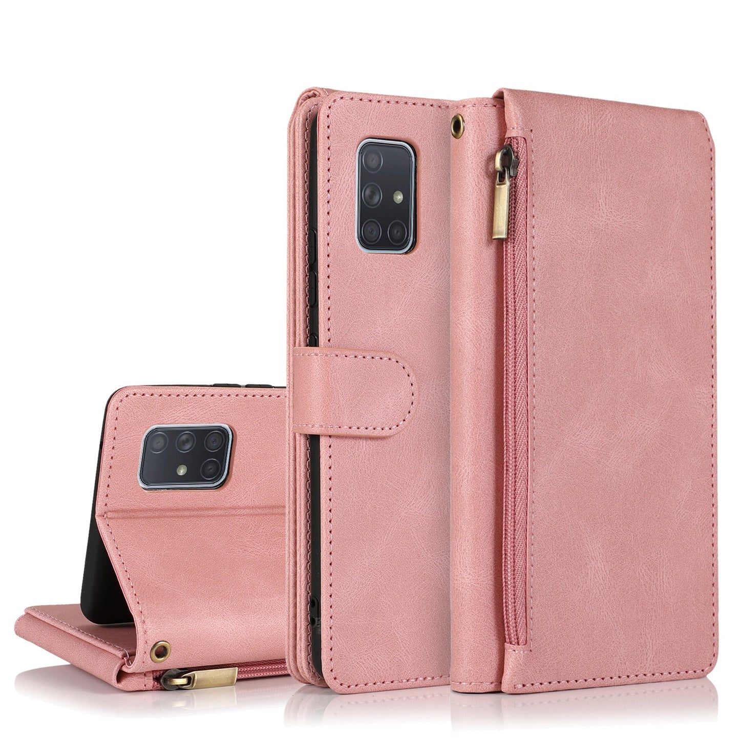 Housse en cuir zippée multi-cartes toucher peau de luxe pour Samsung A51