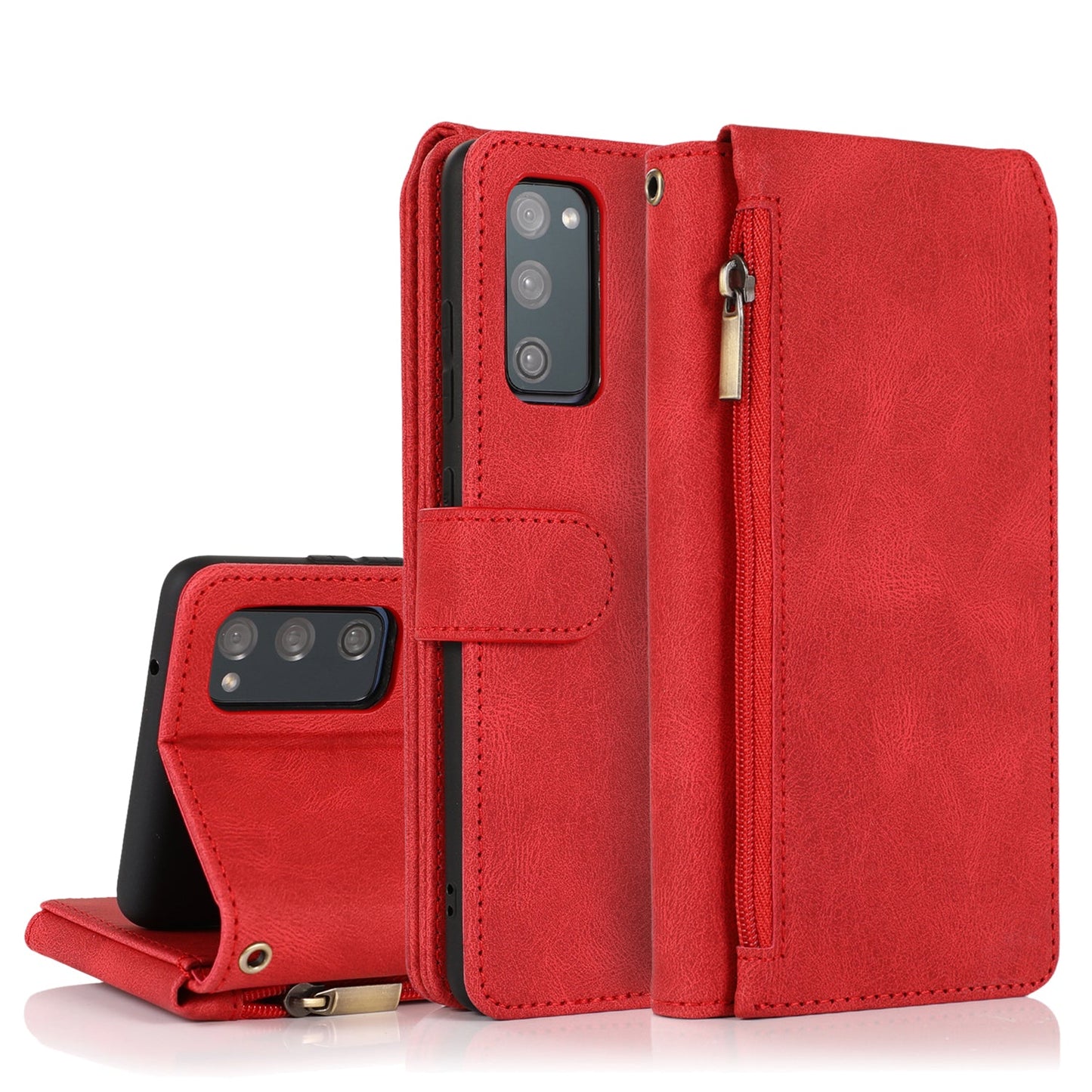 Étui en cuir de luxe à fermeture éclair multi-cartes pour Samsung S20FE 4G/5G