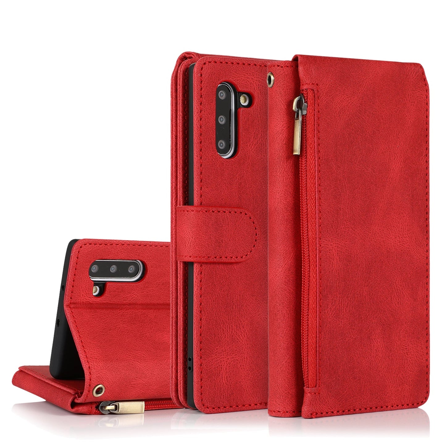 Lederhülle mit Reißverschluss und mehreren Kartenfächern im Luxus-Skin-Feel-Design für Samsung Note10