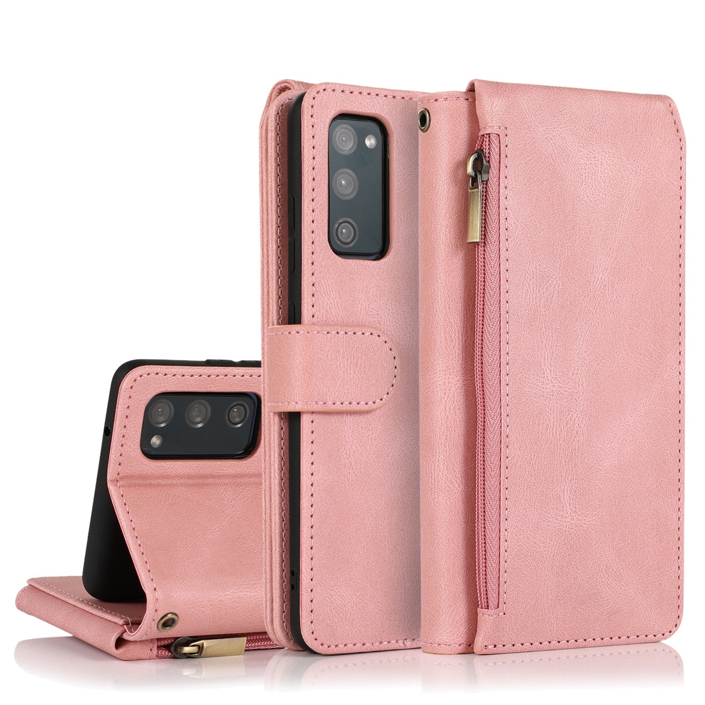 Étui en cuir de luxe à fermeture éclair multi-cartes pour Samsung S20FE 4G/5G