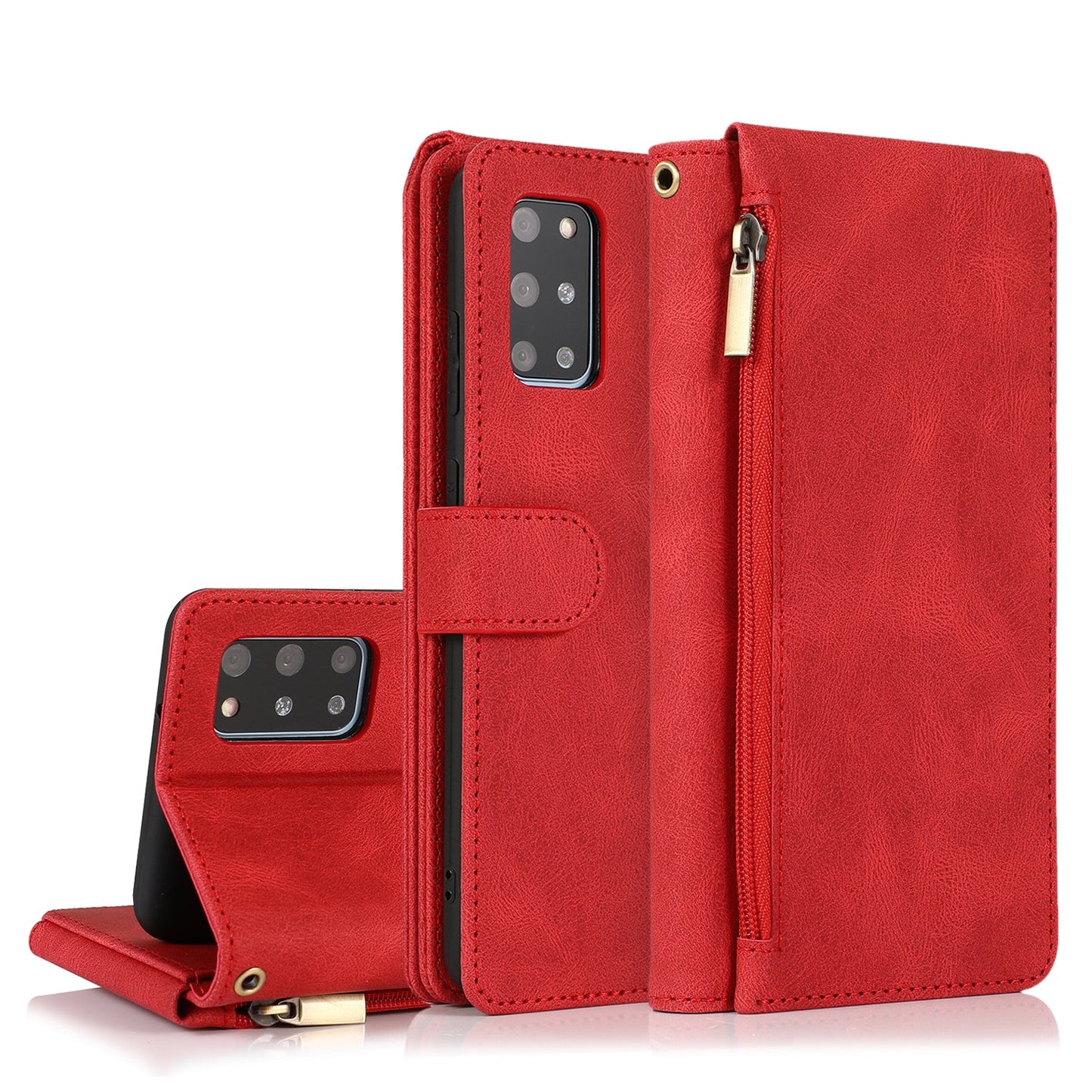 Étui en cuir de luxe à fermeture éclair multi-cartes sensation peau pour Samsung S20 Plus